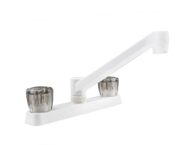 Dura Faucet (DF-PK600S-WT) RV Kitchen Sink Faucet with Smoked Acrylic Knobs (White)