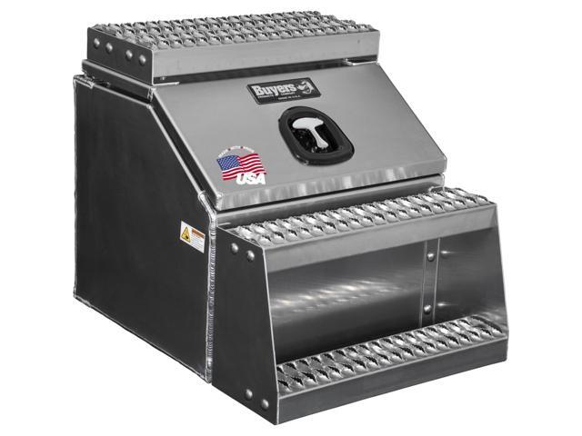 Buyers Products 1705286 Silver Smooth Aluminum WideOpen Class 8 Saddle Step Box, 28.5 x 22.25 x 23.3 Inch, Frame Steps with Side Storage, Locking...