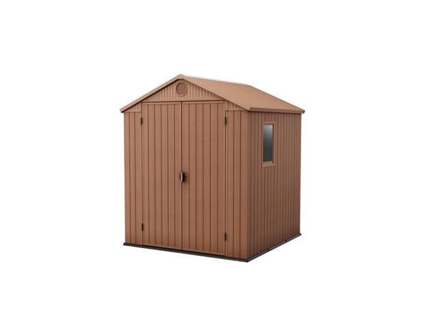 Keter Darwin 6 x 6 Foot Spacious Heavy Duty Outdoor Storage Shed for Organizing Garden Accessories and Tools with Double Doors and High Ceiling, Gray