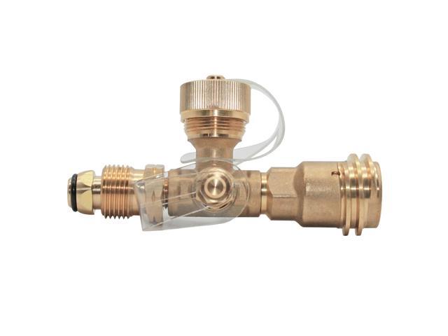 Flame King 4 Port Brass Tee Propane Adapter POL Inlet, 1/4 Inverted Female Flare Inlet, QCC Outlet, CGA600 Outlet (RV-COMBO1)
