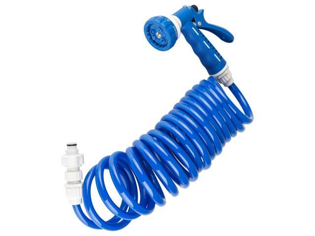 Dura Faucet DF-SA187-WT RV Exterior Quick Connect Sprayer with 7 Spray Settings and Coiled Hose Kit (Blue)