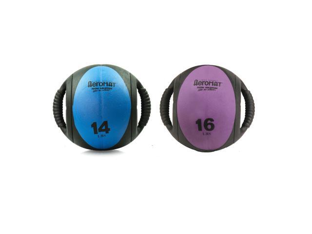Aeromat 14 lb. Dual Grip Medicine Ball Black/Blue with Dual Grip Power Medicine Ball, 9cm/16-Pound, Black/Purple