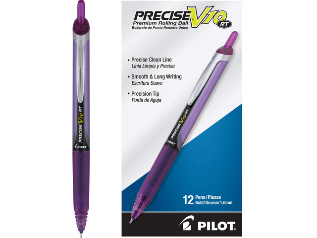 Precise V10 RT Rolling Ball Pens, Purple Ink, 1.0mm, 12-Pack