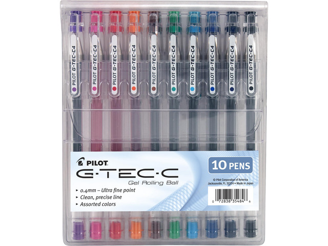 G-Tec-C Gel Ink Rolling Ball Pens, Ultra Fine Point (0.4mm), Assorted Color Inks, 10-Pack Pouch (35484)