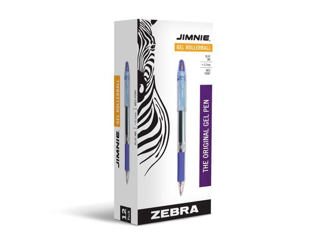 Zebra Pen JIMNIE Retractable Gel Rollerball Pen, Blue Ink, 0.7mm, 12-Pack