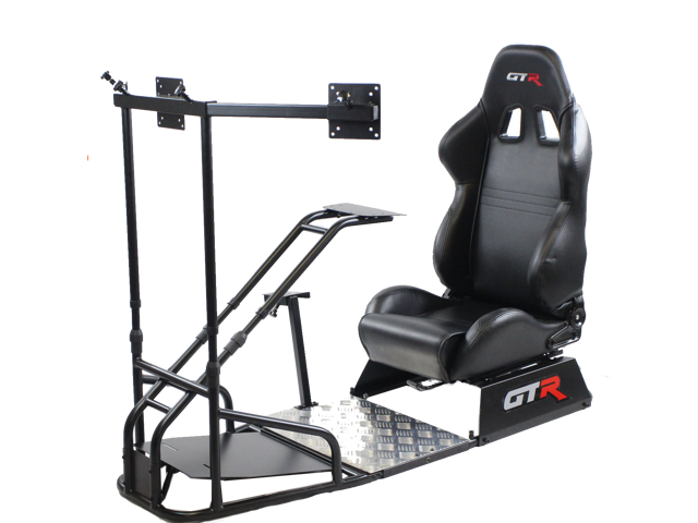 GTSF Model Black Frame with Gear Shifter Mount, Triple or Single Monitor Mount and Real Racing Seat