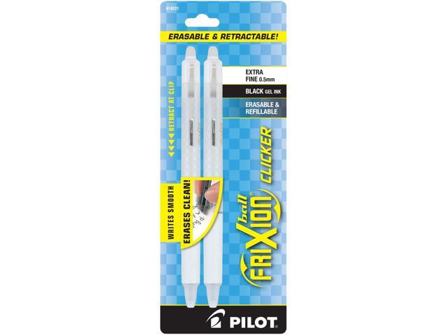 PILOT FriXion Ball Clicker Erasable Gel Ink Retractable Pen, Extra Fine Point, 0.5mm, White Barrel, Black Ink, 2 Pack