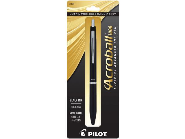 PILOT Acroball 1000 Ultra-Premium Refillable & Retractable Ball Point Pen, Black Barrel, Fine Point, Black Ink, Single Pen (13635)