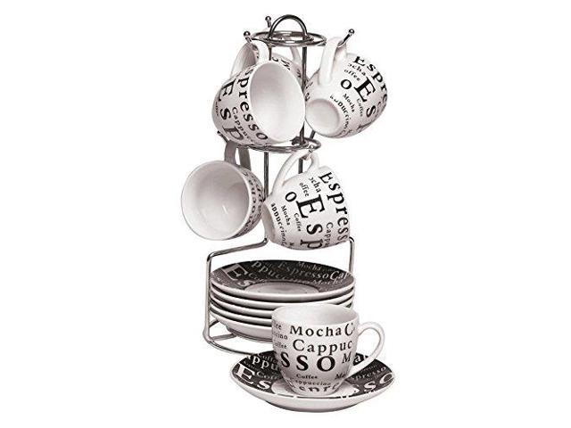 Gibson 53506.13 13 Piece Stoneware Espresso Set, White/Black