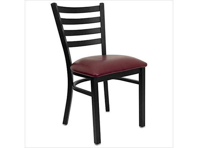 HERCULES Series Black Ladder Back Metal Restaurant Chair - Burgundy Vinyl Seat