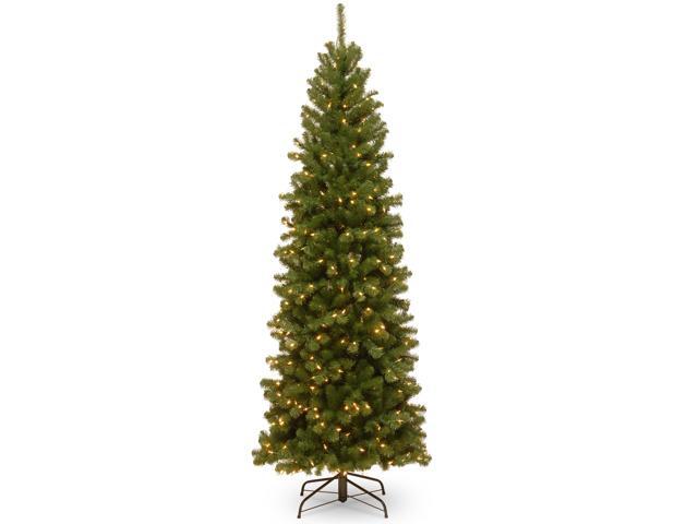 National Tree Company NRV735865 6.5 ft. Pre-Lit North Valley Spruce Pencil Slim Tree - 30' x 30' x 78' - Green Tree, Green Tree Stand