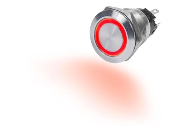 Push Switch, Stain., Off-On, Red, 10A