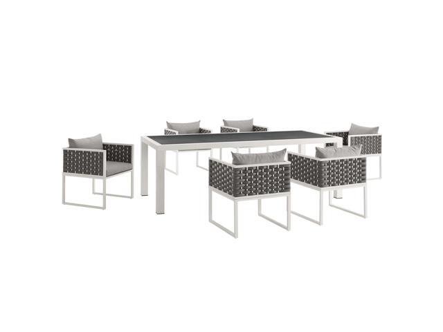 Stance 7 Piece Outdoor Patio Aluminum Dining Set - White Gray