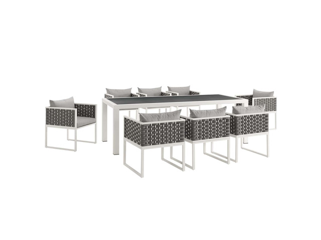 Stance 9 Piece Outdoor Patio Aluminum Dining Set - White Gray
