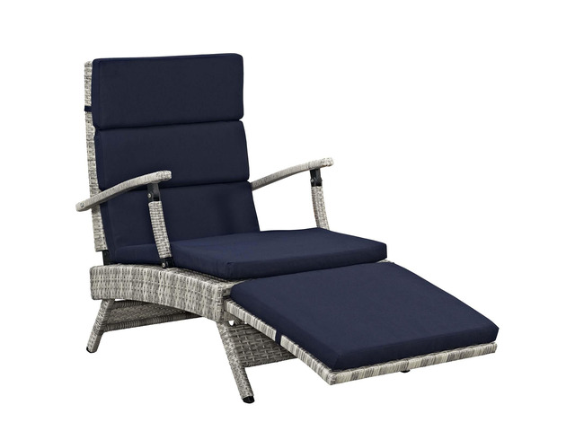 Envisage Chaise Outdoor Patio Wicker Rattan Lounge Chair - Light Gray Navy