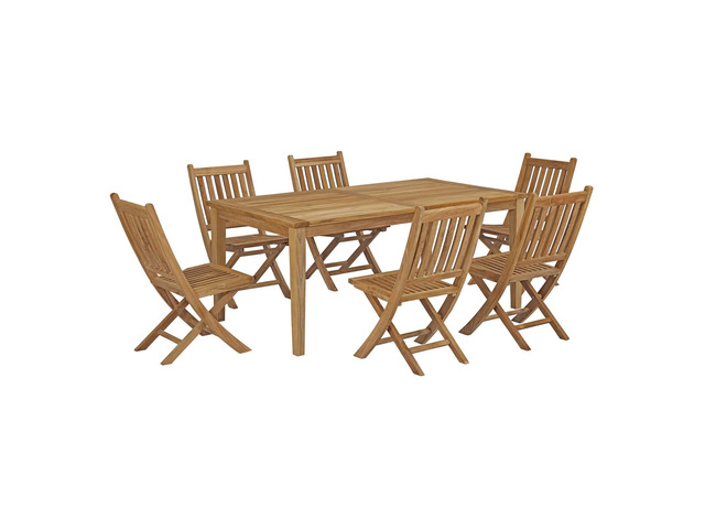 Marina 7 Piece Outdoor Patio Teak Outdoor Dining Set - Natural