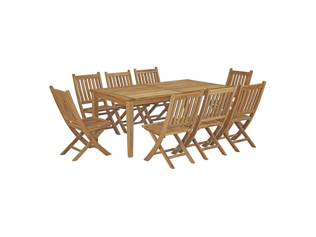 Marina 9 Piece Outdoor Patio Teak Outdoor Dining Set - Natural