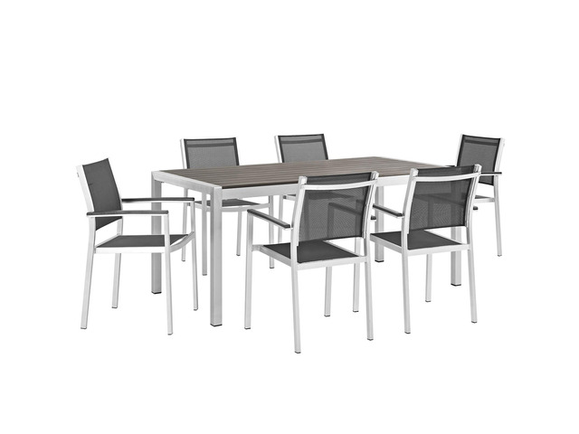 Shore 7 Piece Outdoor Patio Aluminum Dining Set - Silver Black