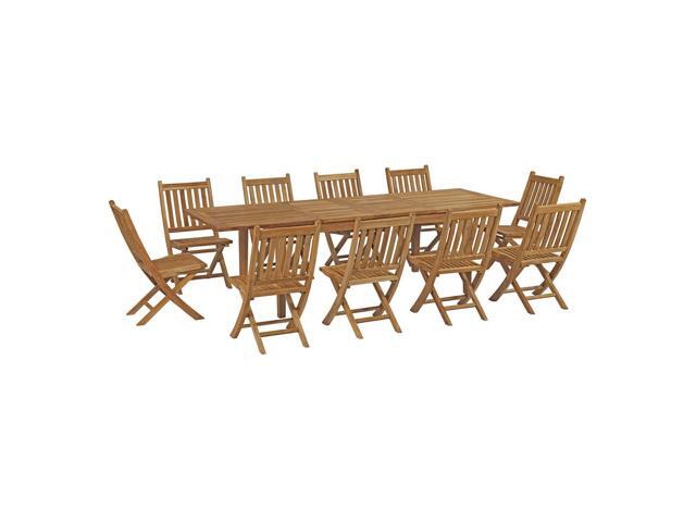 Marina 11 Piece Outdoor Patio Teak Outdoor Dining Set - Natural