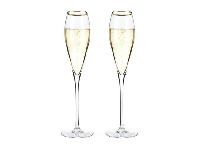 Viski Gold-Rimmed Crystal Champagne Flutes Set of 2, 8 Oz