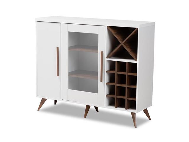 Baxton Studio Pietro Mid-Century Modern White and Brown Finished Wine Cabinet