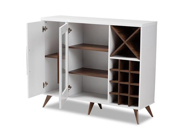 Baxton Studio Pietro Mid-Century Modern White and Brown Finished Wine Cabinet