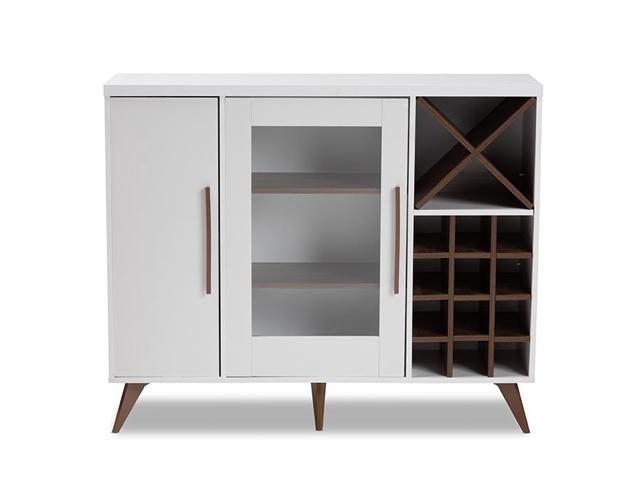 Baxton Studio Pietro Mid-Century Modern White and Brown Finished Wine Cabinet
