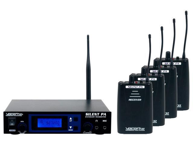 VocoPro SilentPA-PRACTICE 16CH UHF Wireless Audio Broadcast System (Stationary Transmitter with four bodypack receivers)