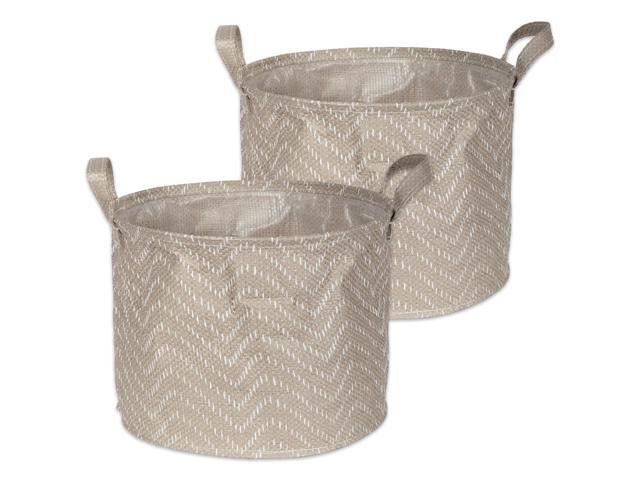 DII Pe Coated Woven Paper Laundry Bin Tribal Chevron Stone/Cream Round Small (Set of 2)