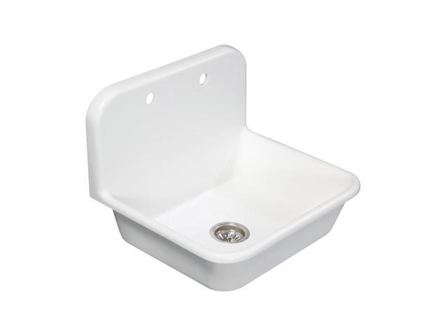 Gourmetier GKTA242119 Arcticstone 24 in. Solid Surface Farmhouse Kitchen Sink with Backsplash, Matte White