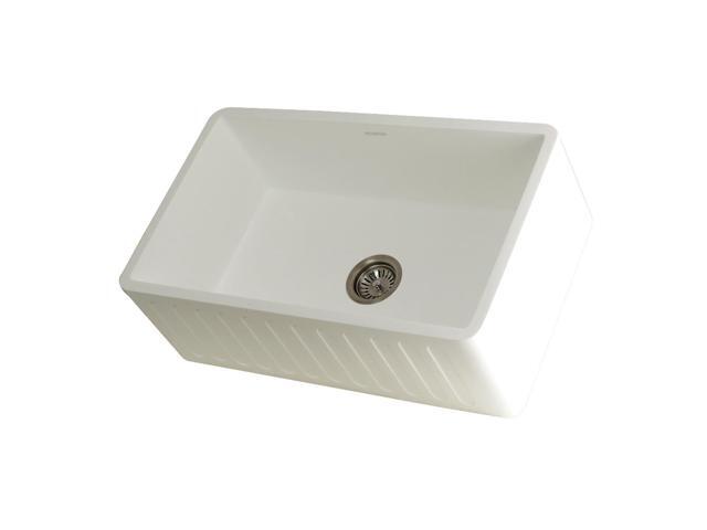 Gourmetier GKFA301810RM Solid Surface Matte Stone Apron Front Farmhouse Single Bowl Kitchen Sink, Matte White