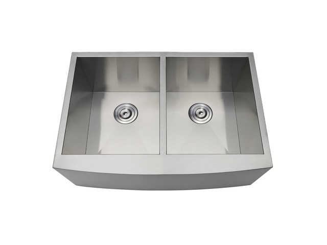 Gourmetier GKUDF302110 Undermount Stainless Steel Double Farmhouse Kitchen Sink, Brushed