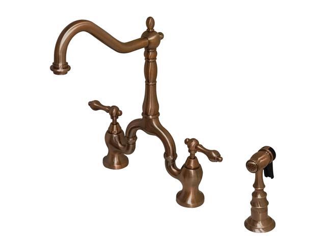 Kingston Brass KS775ALBSAC English Country Kitchen Bridge Faucet with Brass Sprayer, Antique Copper