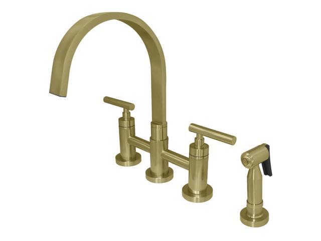 Kingston Brass KS8267CMLBS Manhattan 2-Handle Kitchen Faucet with Brass Side Sprayer, Brushed Brass
