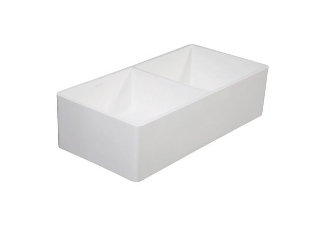 Gourmetier GKFA361810BCD Solid Surface Double Bowl Farmhouse Kitchen Sink, Matte White