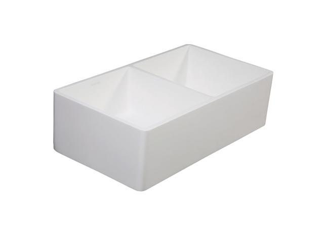 Gourmetier GKFA331810BCD Solid Surface Double Bowl Farmhouse Kitchen Sink, Matte White