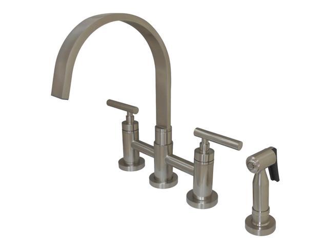Kingston Brass KS8268CMLBS Manhattan 2-Handle Kitchen Faucet with Brass Side Sprayer, Brushed Nickel