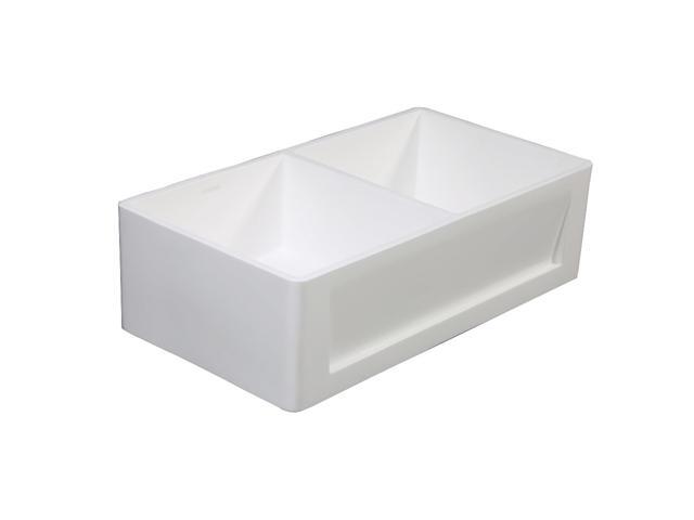 Gourmetier GKFA331810SQD Solid Surface Double Bowl Farmhouse Kitchen Sink, Matte White