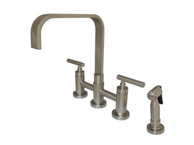 Kingston Brass KS8258CMLBS Manhattan 2-Handle Kitchen Faucet with Brass Side Sprayer, Brushed Nickel