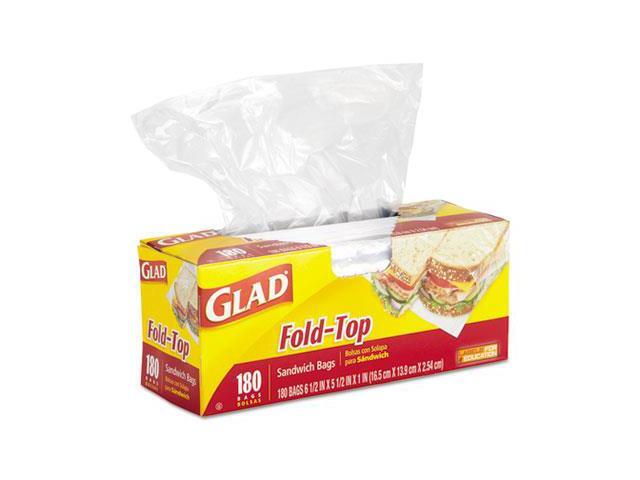 Glad 60771 Fold-Top Sandwich Bags, 6 1/2 x 5 1/2, Clear, 180/Box, 12 Boxes/Carton, 1 Carton
