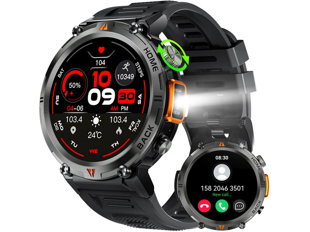 Military Smart Watch for Men (Answer/Dial) Flashlight KE3 1.45 Rugged Smart Watch 100+ Sports Modes IP67 Waterproof Fitness Watch with Heart Rate...