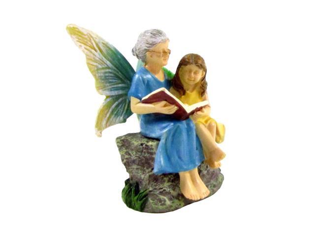 Treasure Gurus Mini Fairy Girl Grandma Reading Figurine Garden Accessory Outdoor Decor Ornament