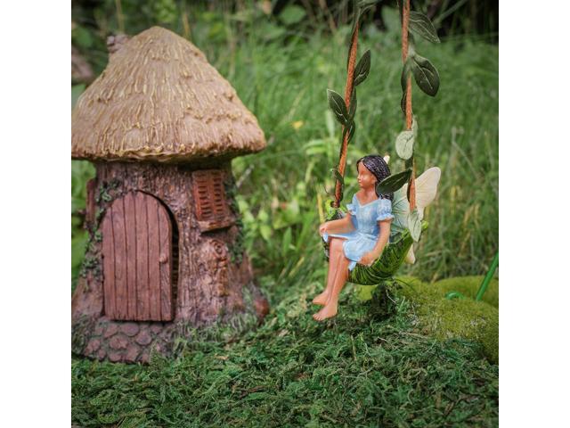 Treasure Gurus Ivy Vine Tree Swing Dark Hair Fairy Girl Mini Figurine Garden Decor Dollhouse Supply