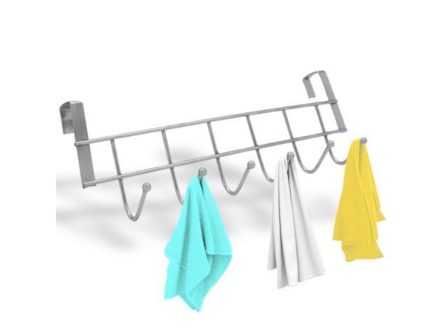 Metal Over Cabinet Door Hook Rack 6 Hook Organizer for Towels, Coats, Hats, and Bags Hanging Storage for Kitchen, Bathroom, Bedroom Modern Door...