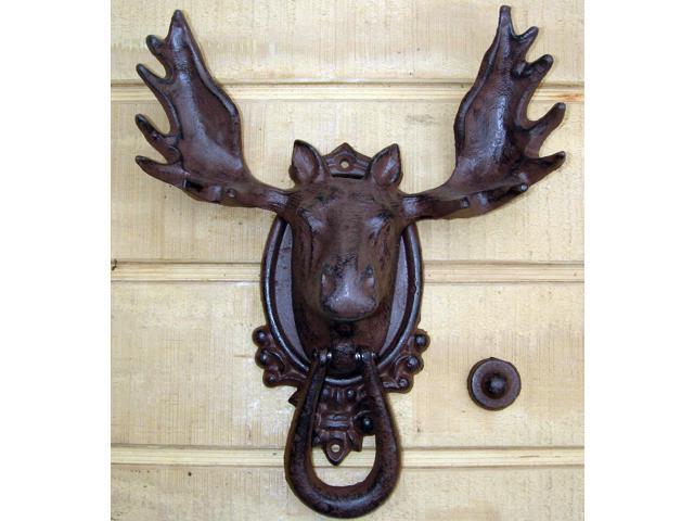 Treasure Gurus Moose Elk Door Knocker Rustic Brown Cast Iron