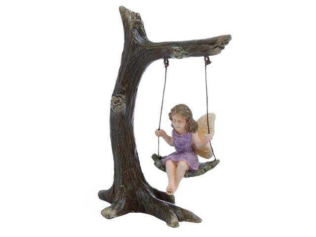 Fairy Girl On Tree Swing Miniature Figurine Garden Accessory Dollhouse Decor Ornament