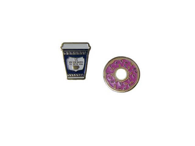 Enamel Coffee Cup Pink Frosted Donut Jacket Lapel Trading Pin Set Hat Bag Backpack Gift