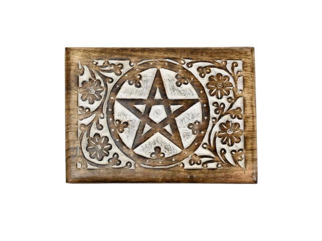 Wooden Pentagram Keepsake Box Decorative Card Storage Wiccan Pentacle Treasure Chest