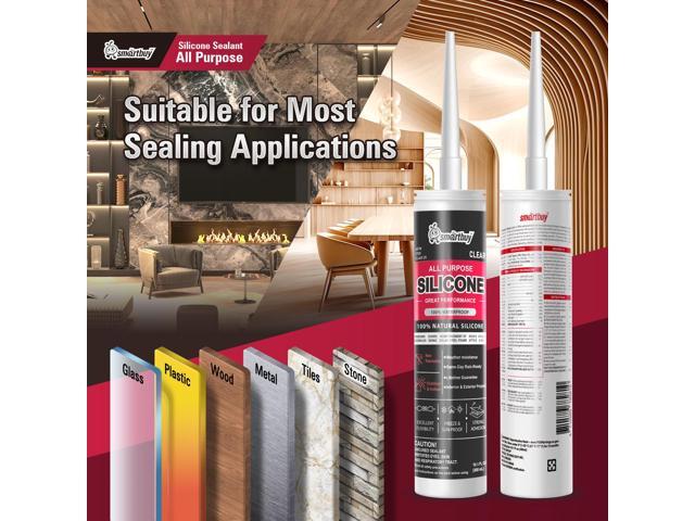 Smartbuy All Purpose Clear 100% Neutral Silicone Sealant and Adhesive for Glass Window Door Kitchen Bath Solar Frame Indoor & Outdoor Projects...