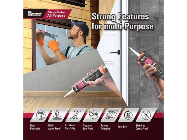Smartbuy All Purpose Clear 100% Neutral Silicone Sealant and Adhesive for Glass Window Door Kitchen Bath Solar Frame Indoor & Outdoor Projects...